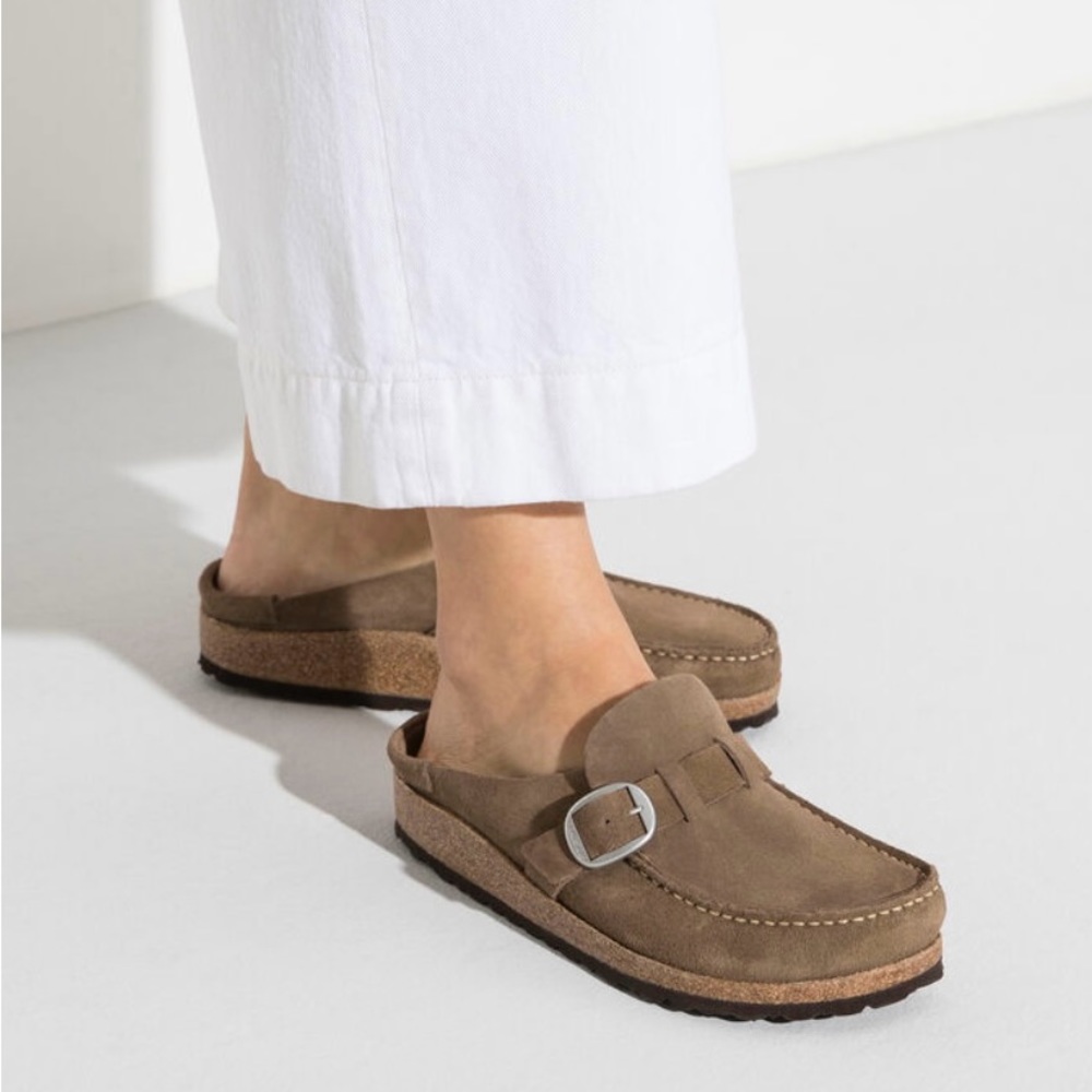 Gently worn Birkenstock Buckley Suede in Taupe
